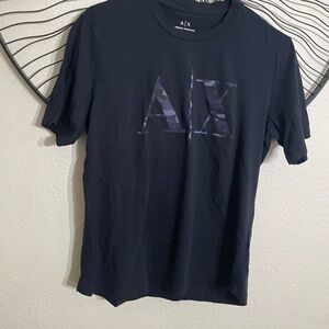 Armani Exchange Black Short-Sleeve Tee with Camouflage AX Logo